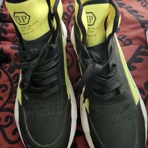 Philipp Plein Black and Neon Yellow Sneakers Size 44